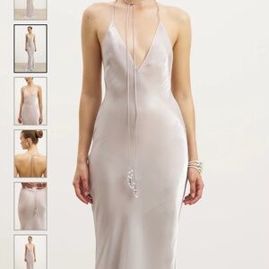 Elegant Backless Pearl Detail Plunging Birthday
Gown - Oyster Pearl